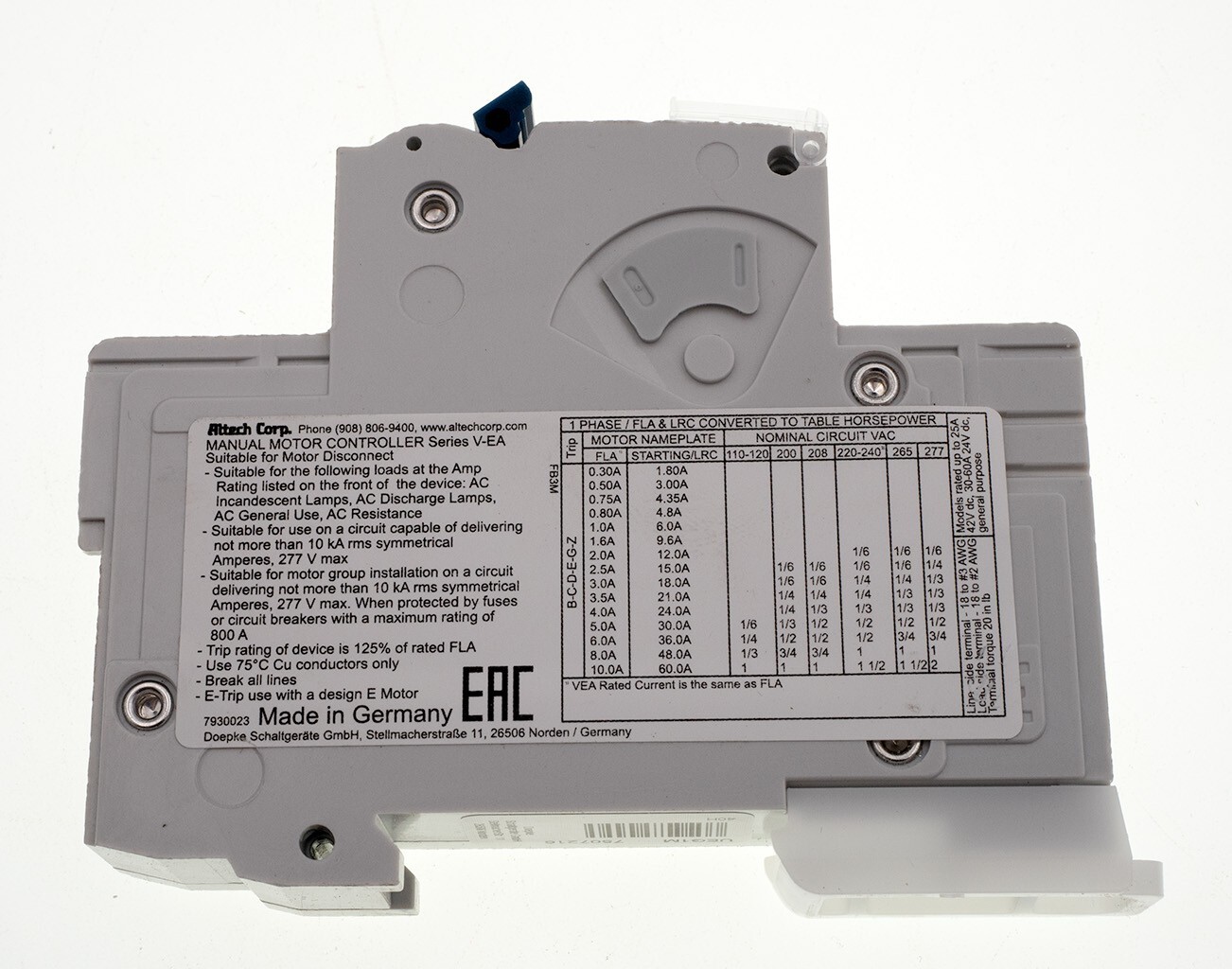 Altech Corp 1G1UM Toggle Circuit Breaker 277 VAC 1A 1 Pole Din Rail Mount