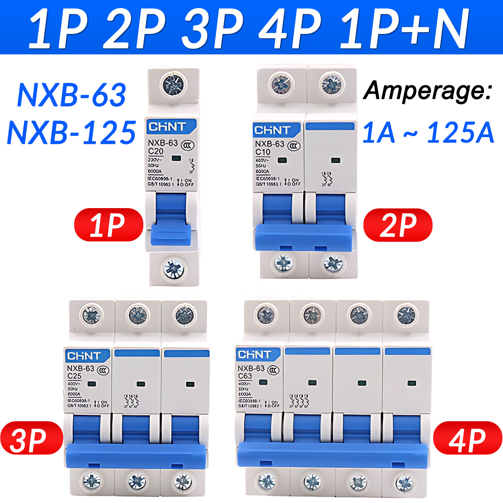 1A/2A/3A/4A/5A/6A/10A~125A 1/2/3/4/1P+N Pole NXB Circuit Breaker Fuse Air Switch