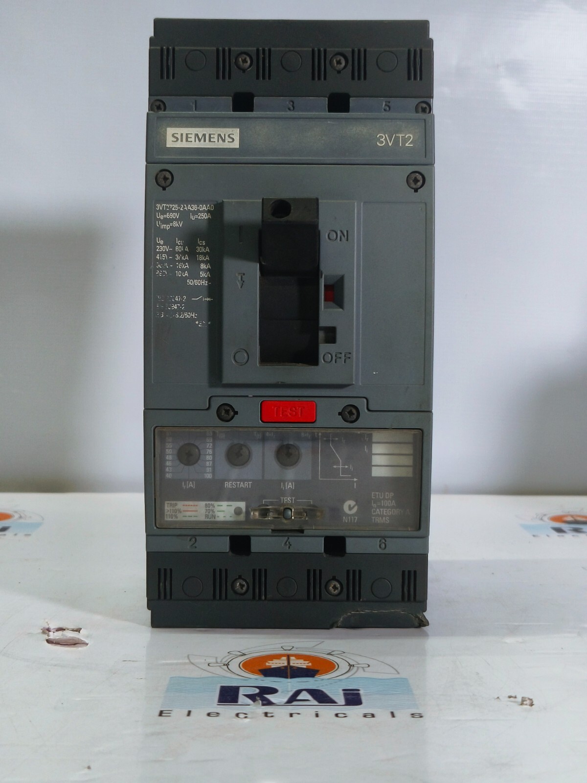 SIEMENS 3VT2 circuit breaker 3VT2 100 Amps Icu=36kA 415V AC 3-pole