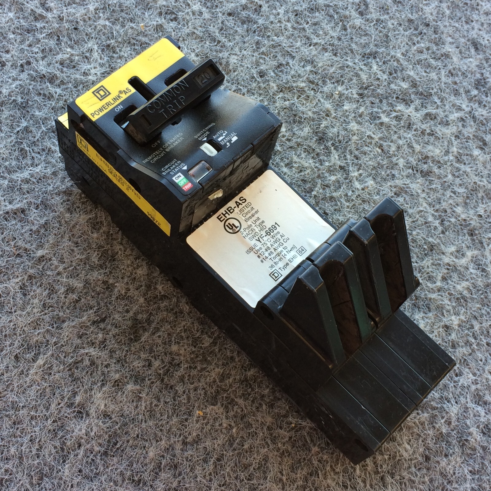 SQUARE D EHB24020AS, 20 Amp 480V, Remotely Operated Circuit Breaker – WARRANTY