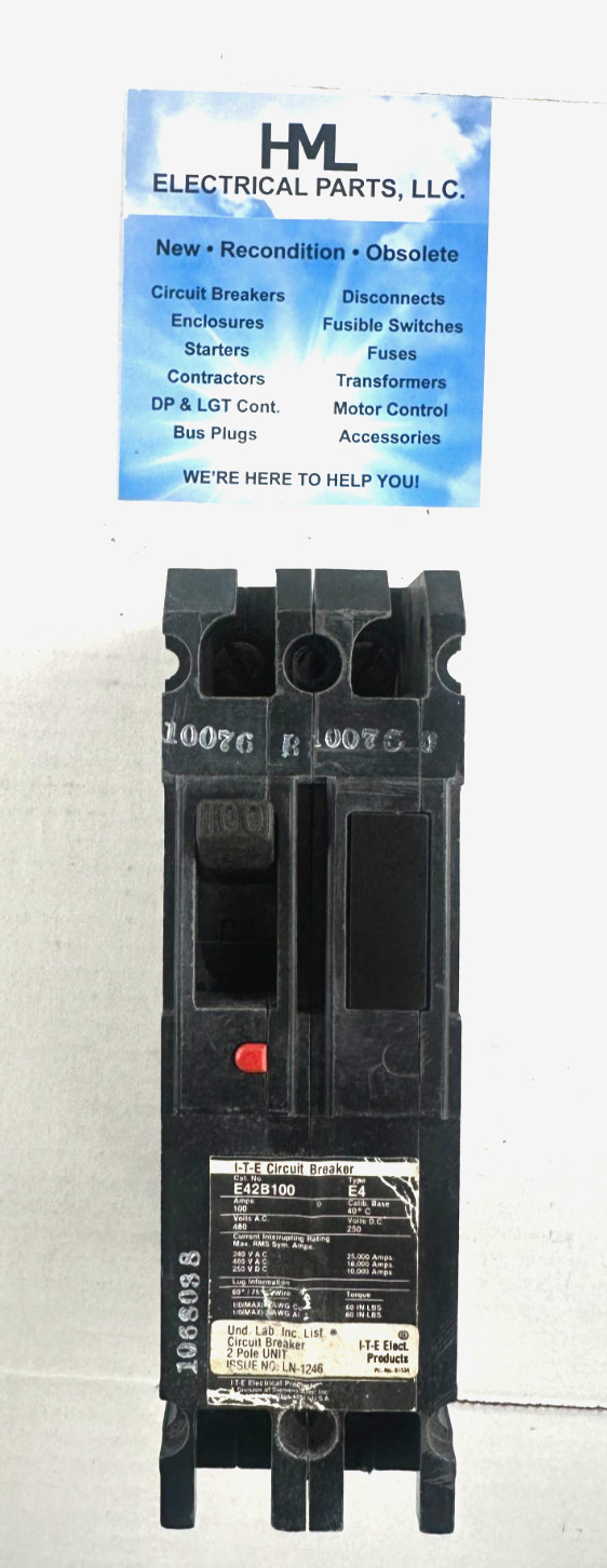 ITE, SIEMENS, E42B100, 100A, 480V, 2P, CIRCUIT BREAKER *RECONDITIONED