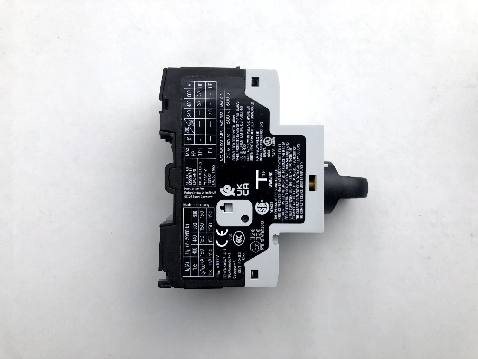 Eaton XTPR1P6BC1 motor starter – 3 Phase – adjusts from 1 to 1.6 AMPS