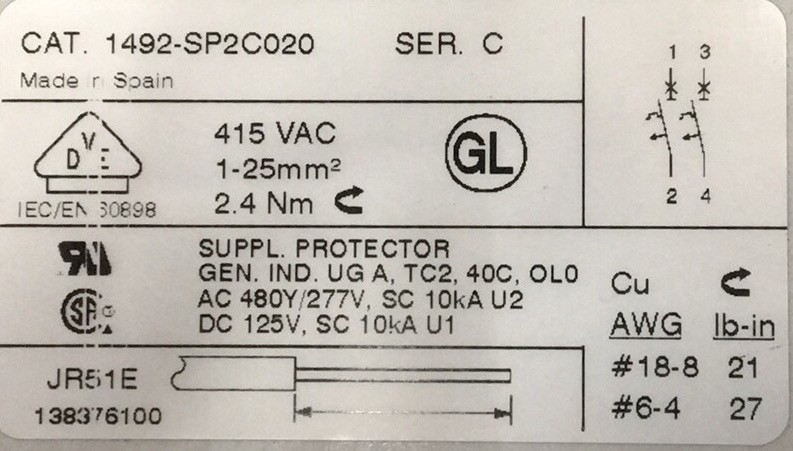 QTY 2 – Allen-Bradley AB 1492-SP / 1492-SP2C020 SER C CIRCUIT BREAKERS