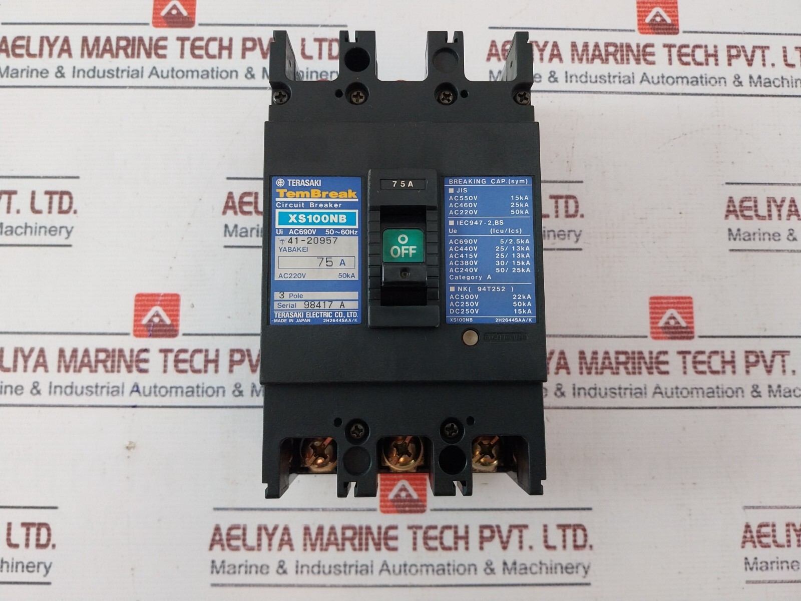 Terasaki XS100NB Tembreak Circuit Breaker 50/60HZ 41-20957 75A 2H2644SAA/K