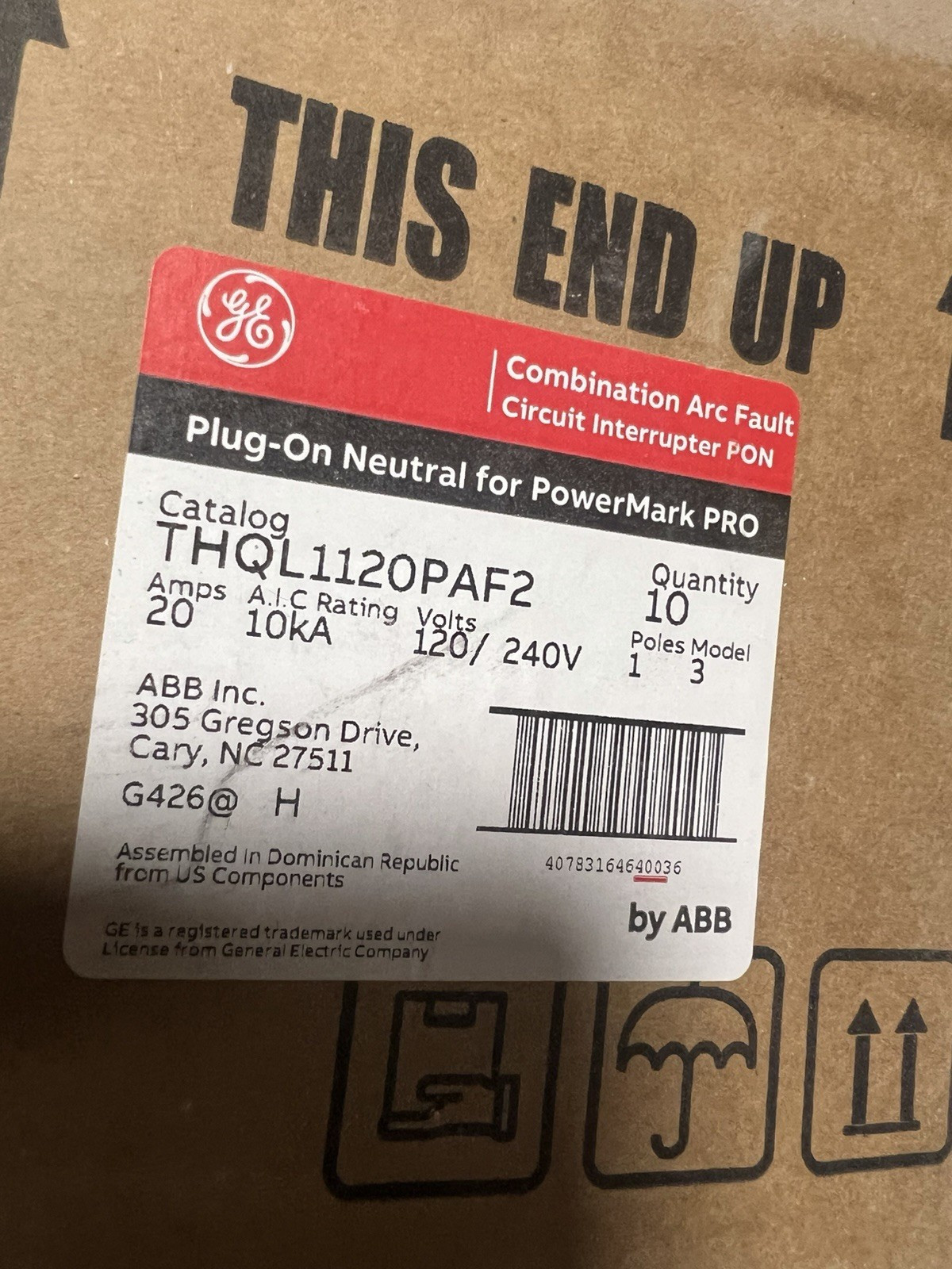 GE THQL1120PAF2 20A 120/240V 1-Pole Plug-On Neutral AFCI Breaker