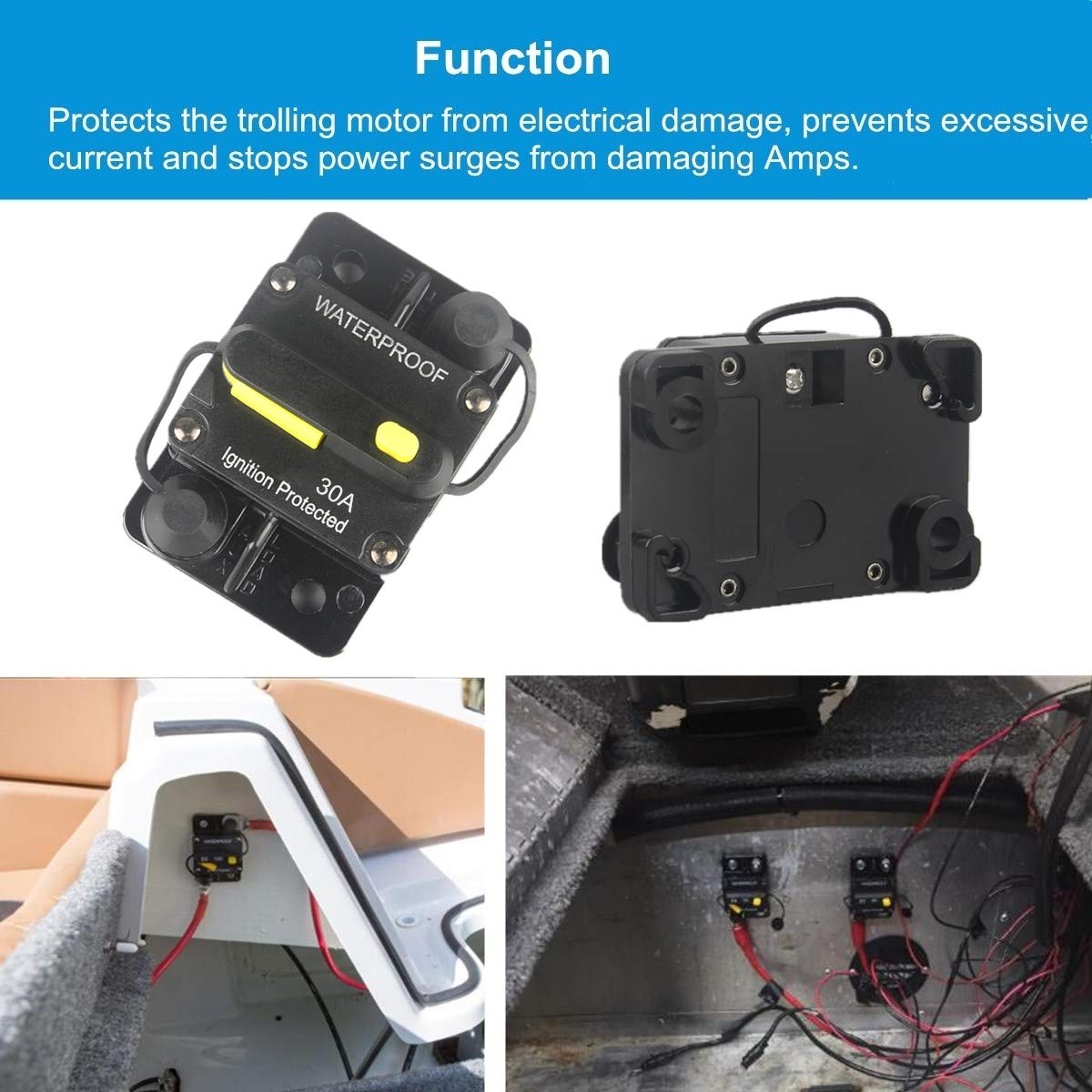 30 Amp Circuit Breaker DC 12V -48V Waterproof 30A-300A Manual Reset Fuse Inve…