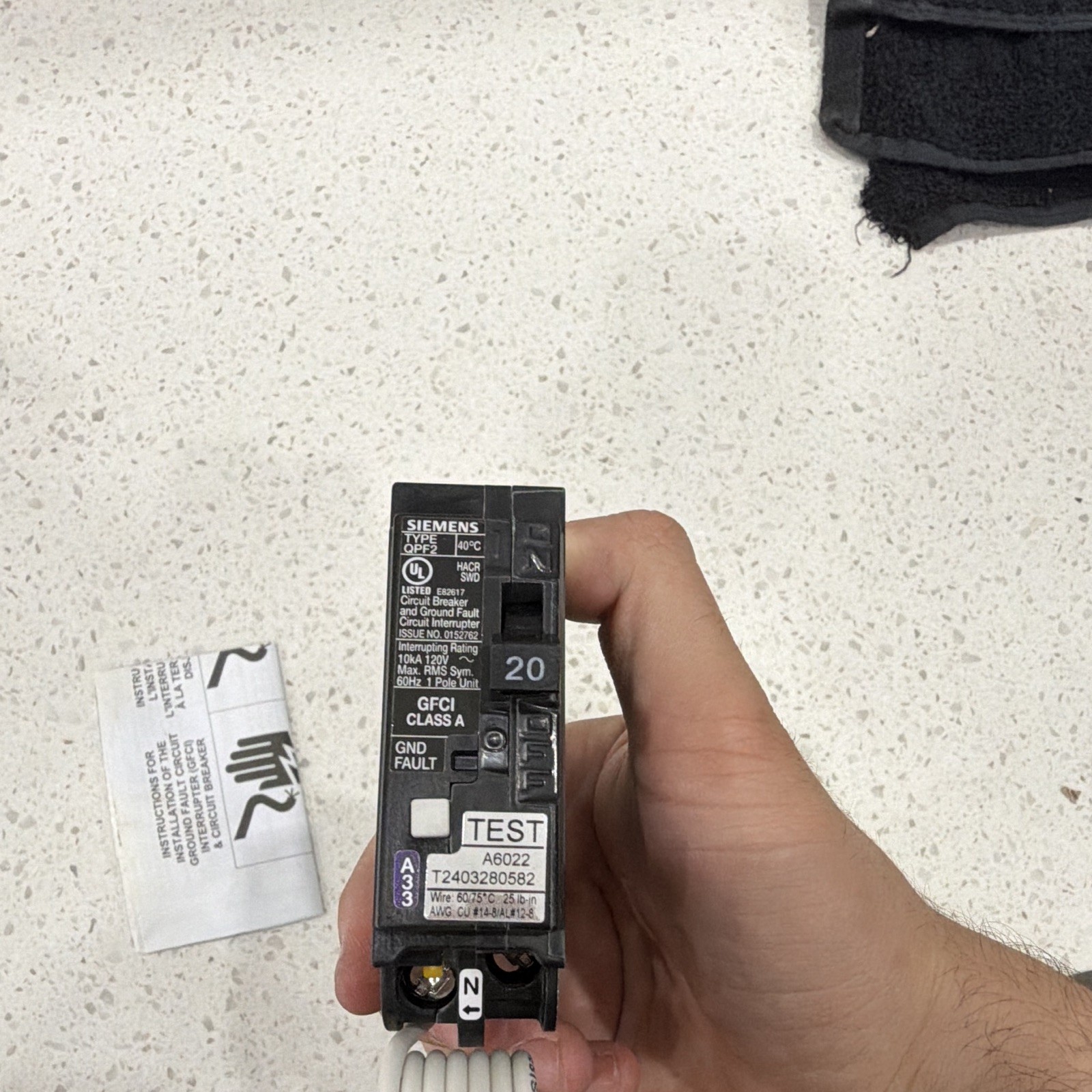 Siemens QF120A 20A 1-Pole 120VAC GFCI Self-Test Circuit Breaker