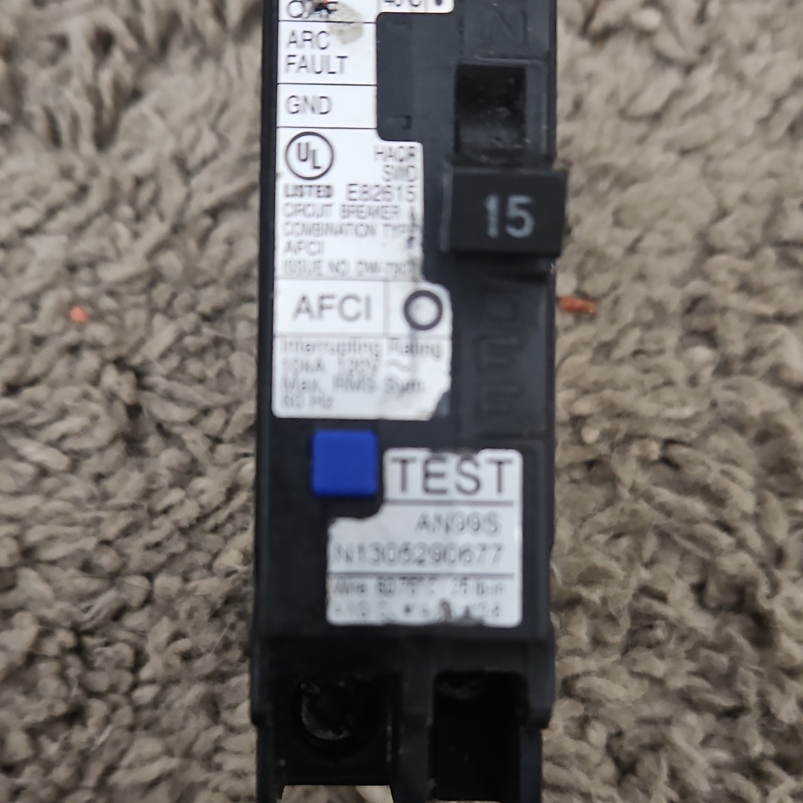 15A Combination AFCI Circuit Breaker 1-Pole 120V Plug-In Test Button AN99S