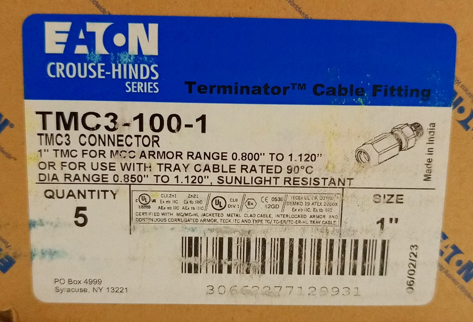 5-Pack Eaton TMC3-100-1 1″ Connector