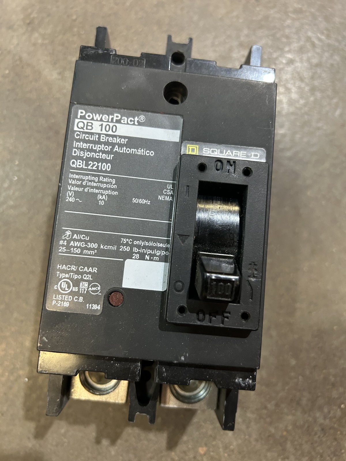Square D 2 Pole Circuit Breaker – 100Amp (QBL22100)