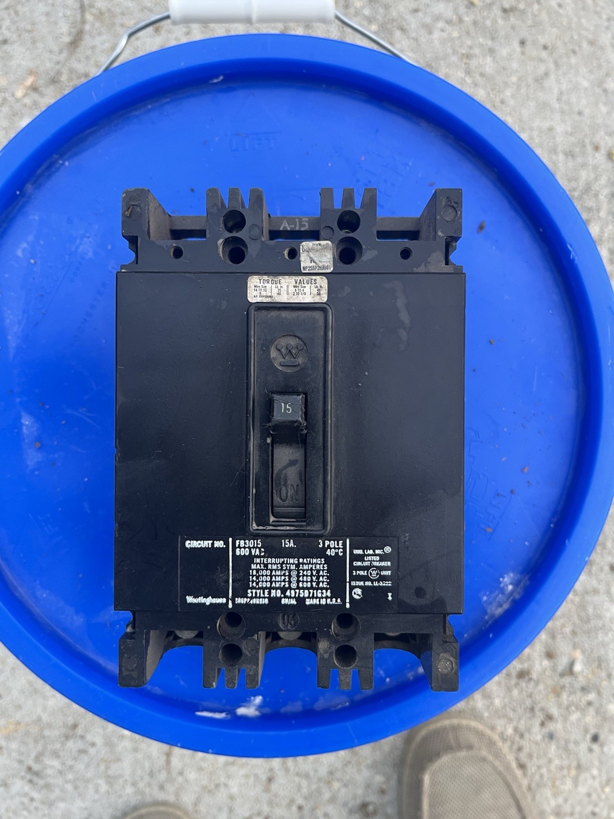 Westinghouse 3 Pole 15 Amp 480 Volts Style 4975D71G34