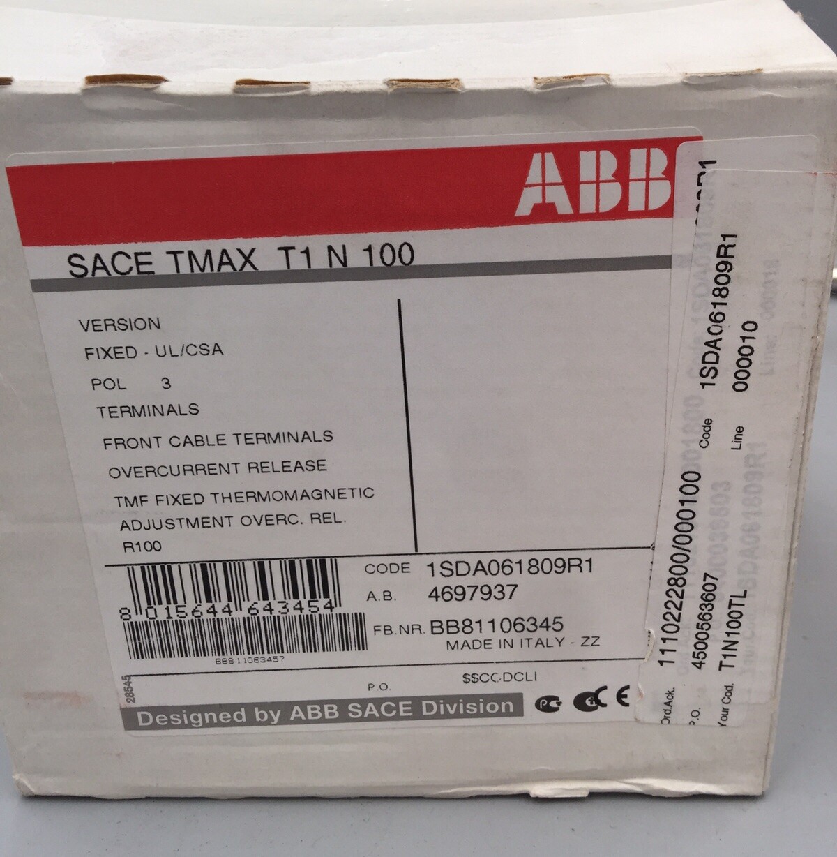 HOUSTON STOCK NEW ABB T1N100TL SACE TMAX T1N 100A 600V FREE 2 DAY AIR BUY NOW