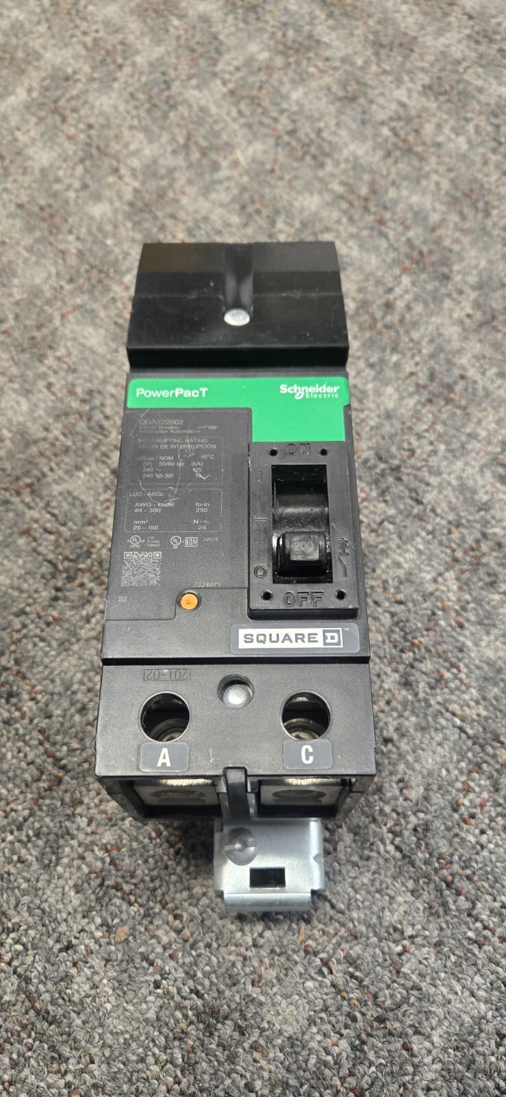 Square D PowerPact 200A 240VAC 2-Pole Circuit Breaker (QDA222002)
