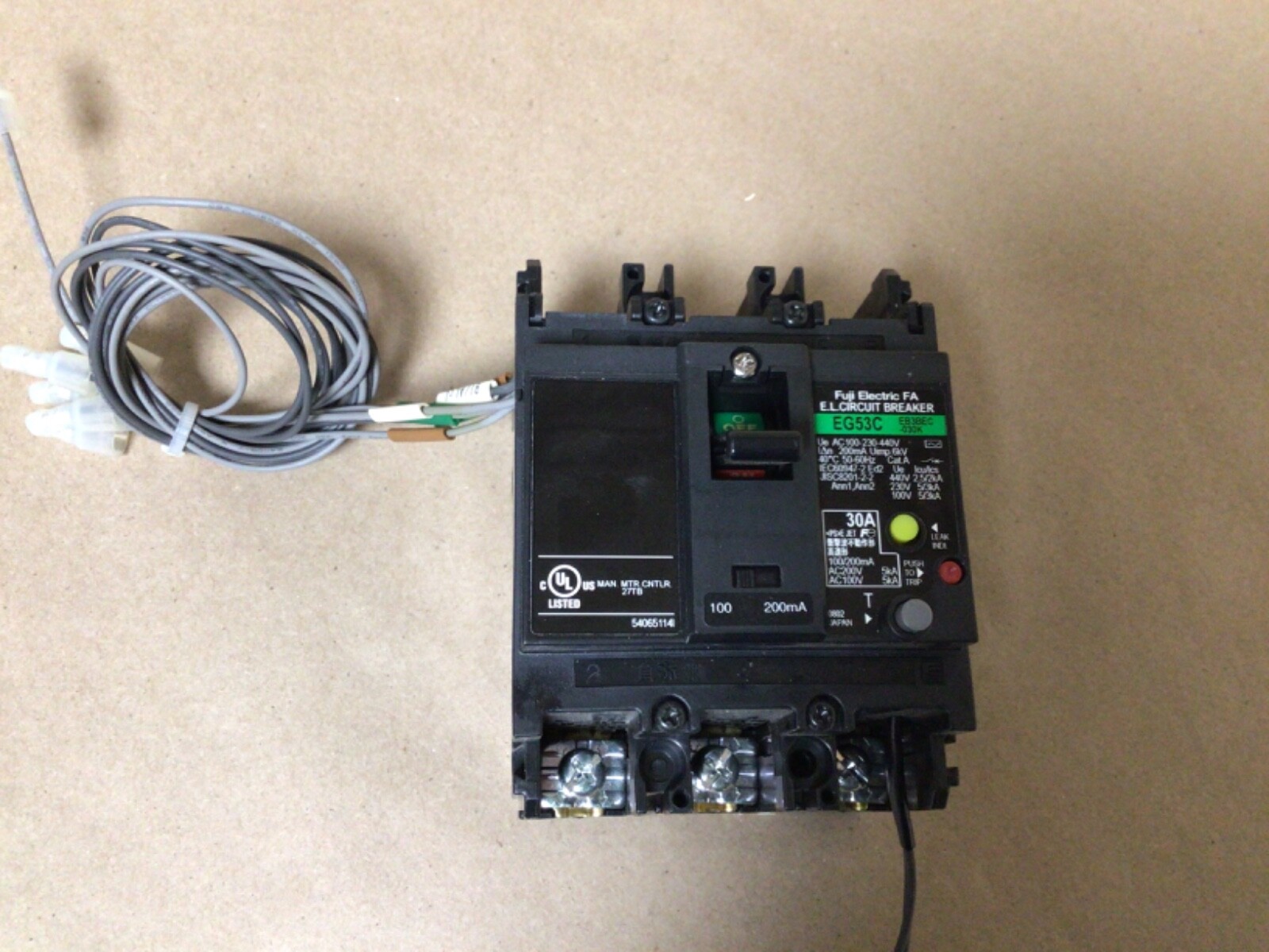 Fuji Electric Circuit Breaker, EG53C/ 30A / 100-230-440VAC/200mA #268PT36FML