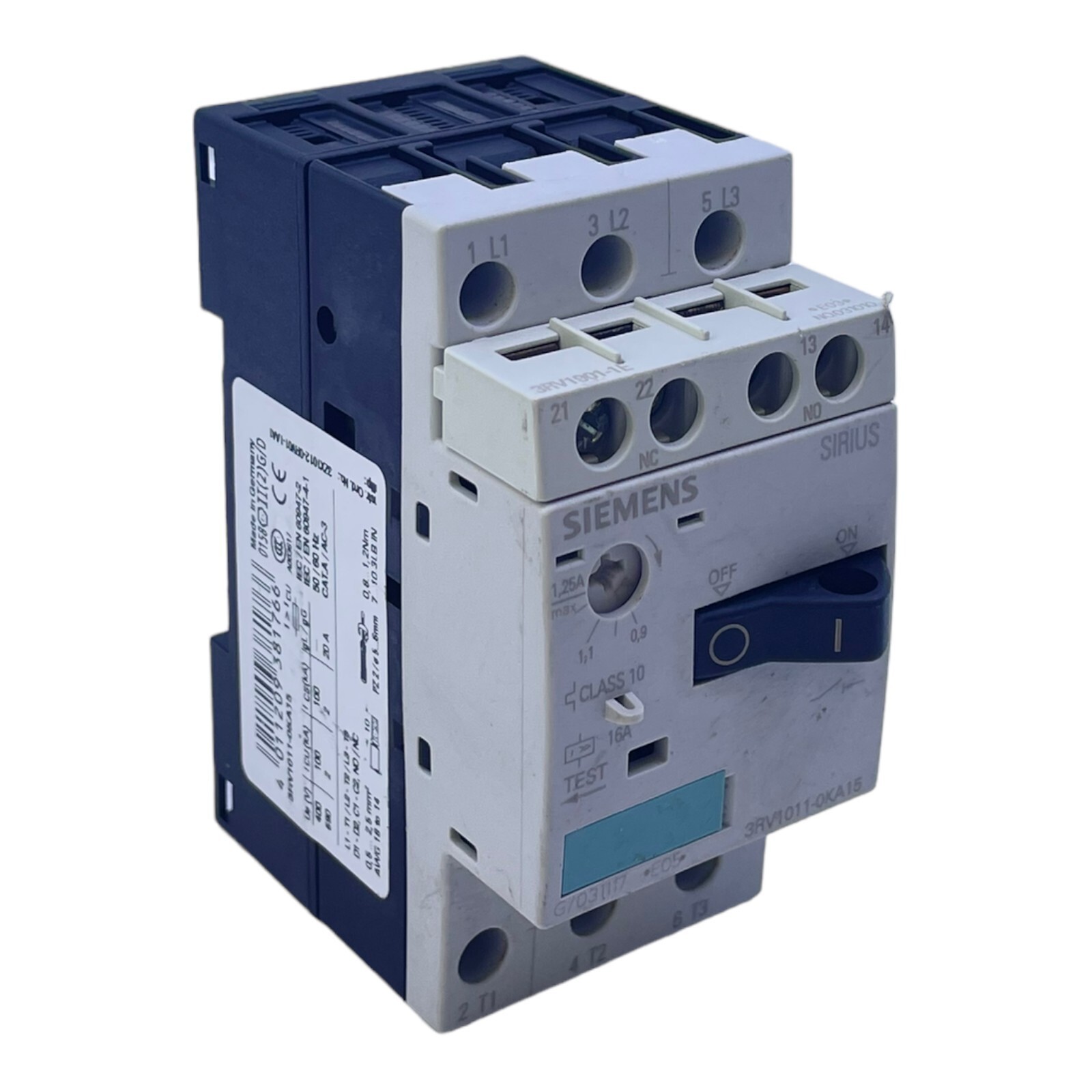 Siemens 3RV1011-0KA15 Circuit Breaker 0.9-1.25A 690VAC IP20 Power Switch