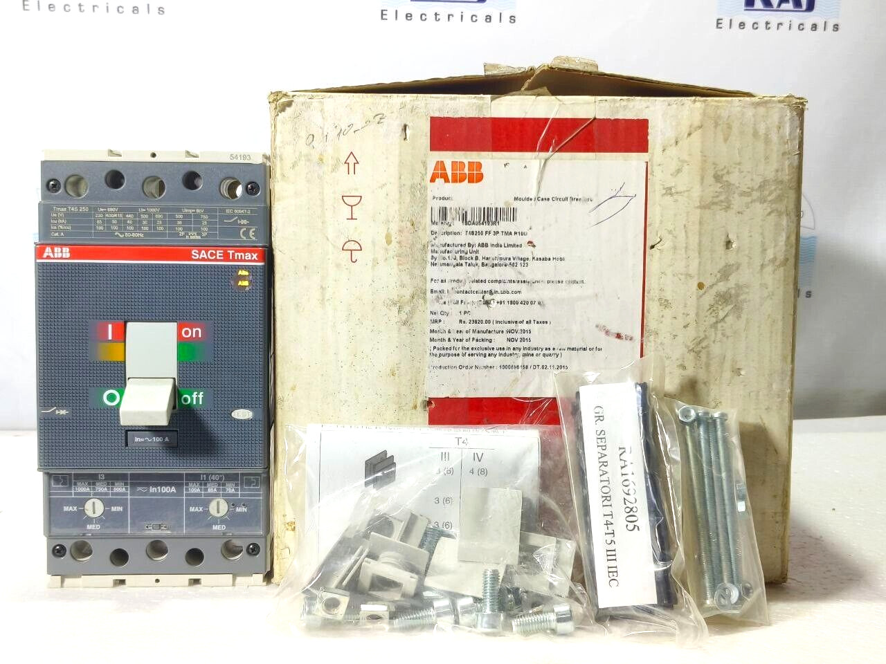 ABB TMAX T4S 250 100A 3POLE CIRCUIT BREAKER MCCB 40kA at 440V (FREE SHIPPING)