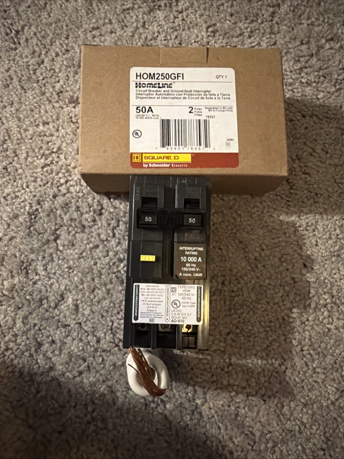 HOM250GFI Square D Circuit Breaker 2 Pole 50 Amp 120/240 Brand New In Box