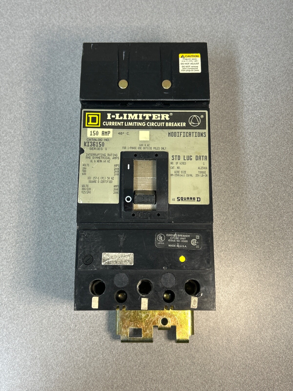 Square D KI36150 150A 600V 3PH Circuit Breaker I-Limiter
