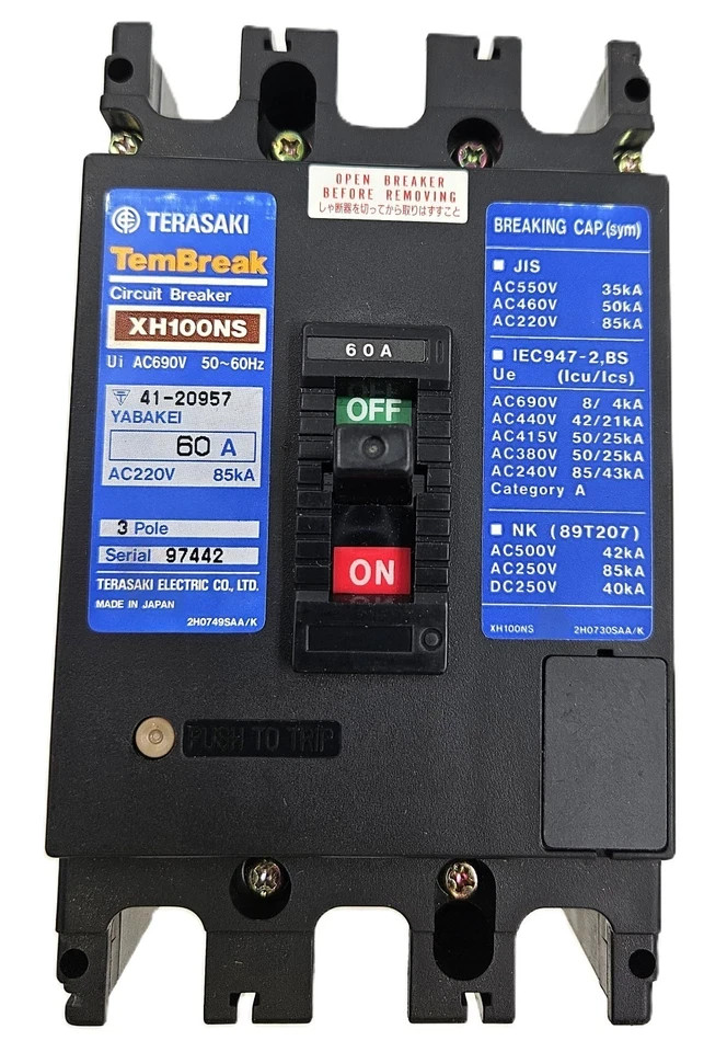 TERASAKI TEMBREAK XH100NS CIRCUIT BREAKER 60AMP 3POLES FAST SHIPPING
