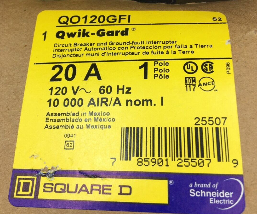 Square D Qwik-Gard Lot of 2 Circuit Breaker & Ground Fault Int. 20A QO120GFI New