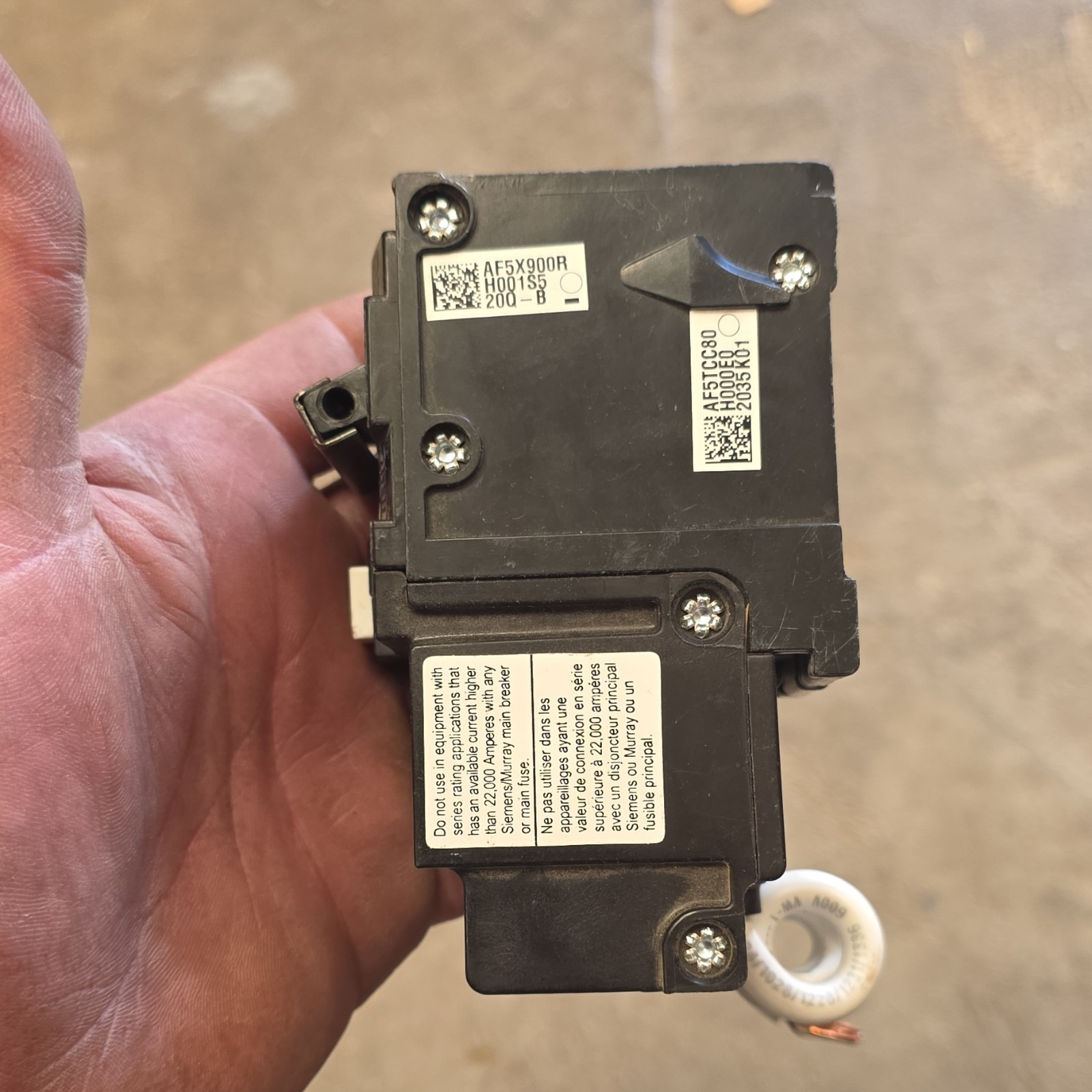 Siemens QPF2 20A 2-Pole 120/240V AFCI Circuit Breaker Test Button