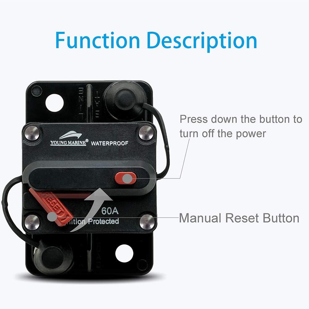Boat Circuit Breaker Manual Reset Waterproof 12V-48V DC Trolling Motor Use