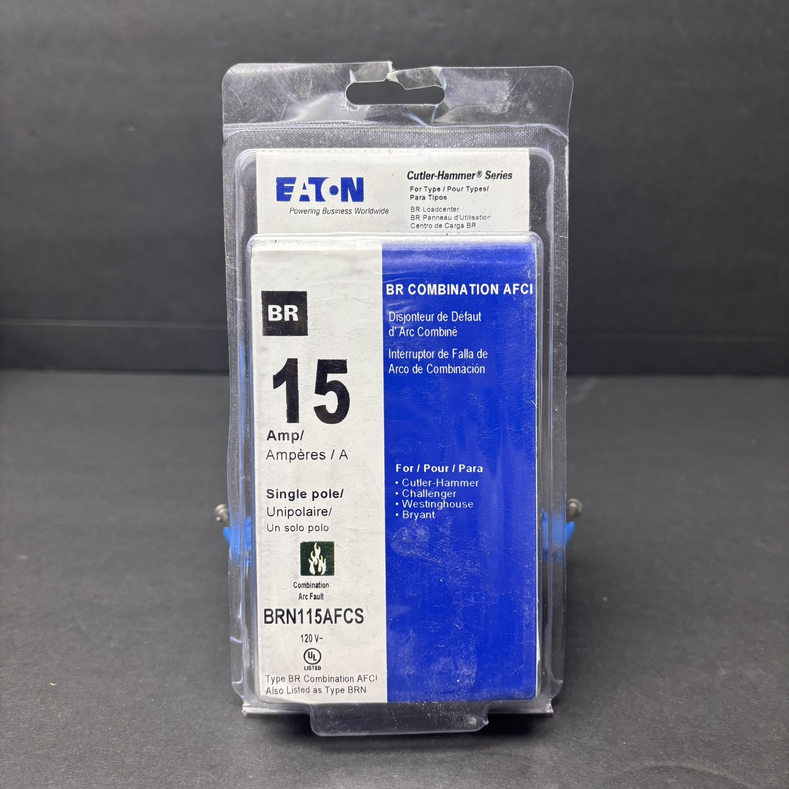 Eaton Cutler Hammer BRN115AFCS 15 Amp 1 Pole Combination AFCI Circuit Breaker S