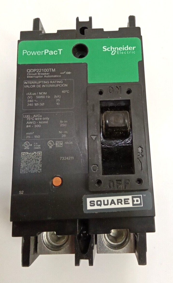 Square D QDP22100TM Circuit Breaker PowerPacT Q 100A 2P 240VAC~50/60Hz 25kA Lugs