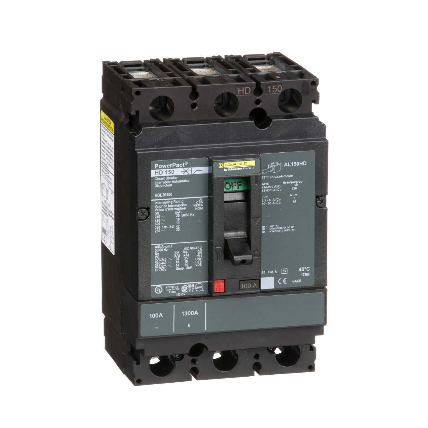 Square D HDL36100 – MCCB 100A 3P 14KA, Circuit Breaker
