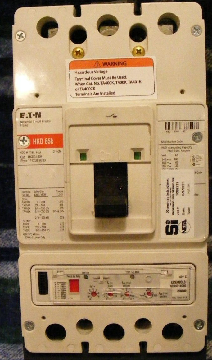 Eaton HKD3400F (C) 400A 600V 65k AIC Breaker w/KES3400LSI Trip Unit- Tested!