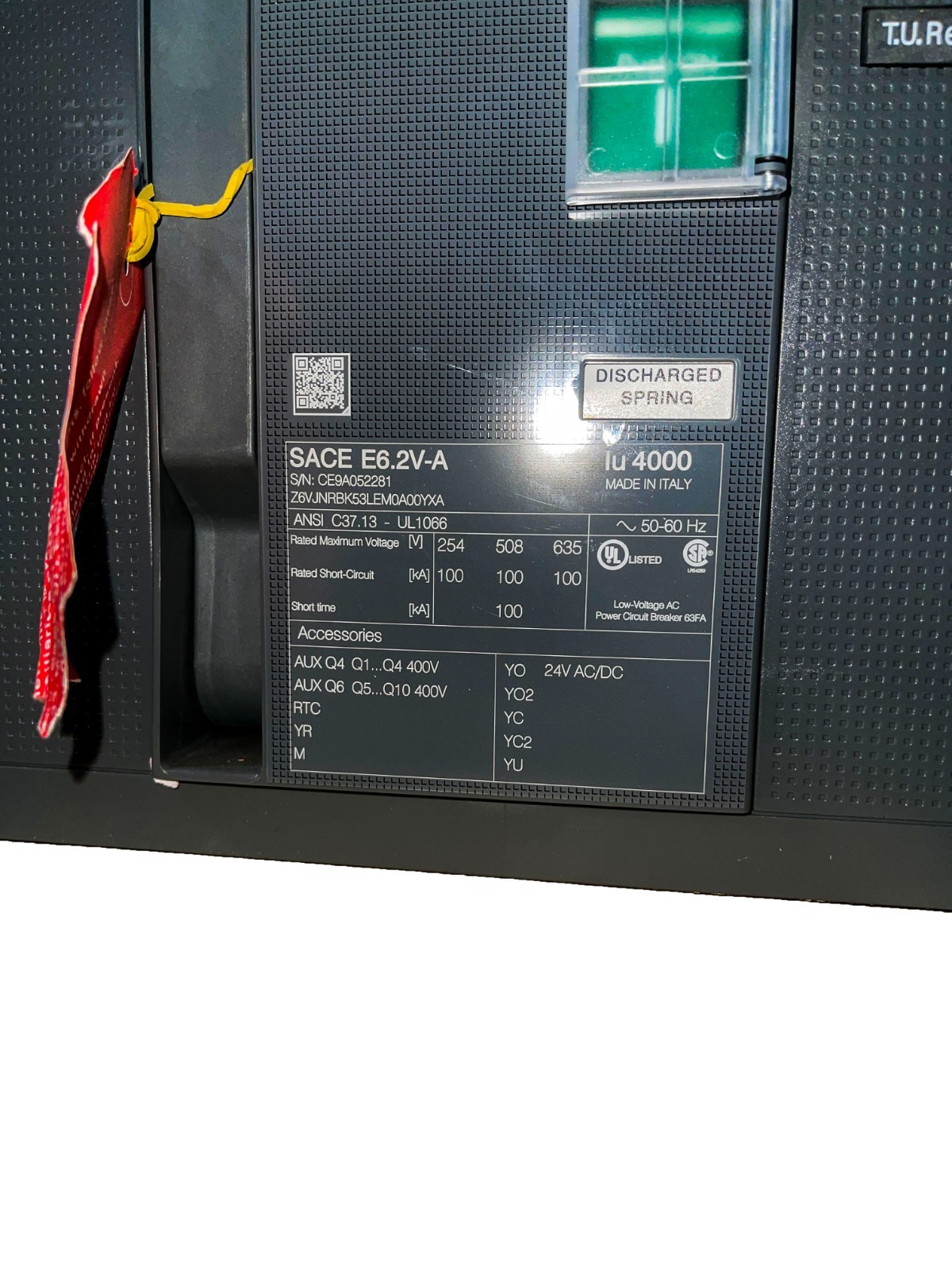 ABB SACE Emax2 E6.2V 4000A 3-Pole Low Voltage Power Circuit Breaker Frame E6.2