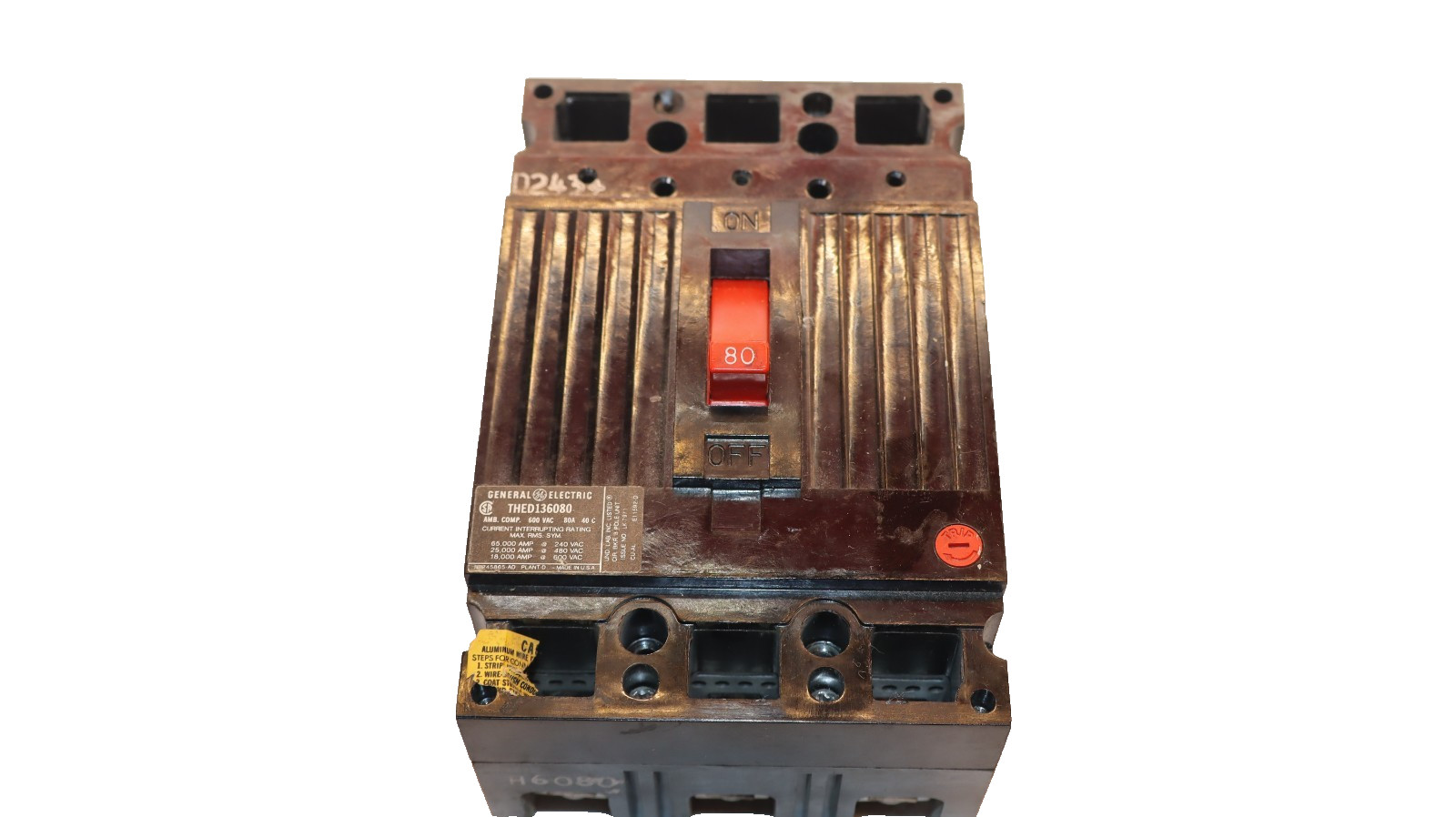 GE 80A 80 Amp Circuit Breaker THED136080 600V 3-Pole General Electric