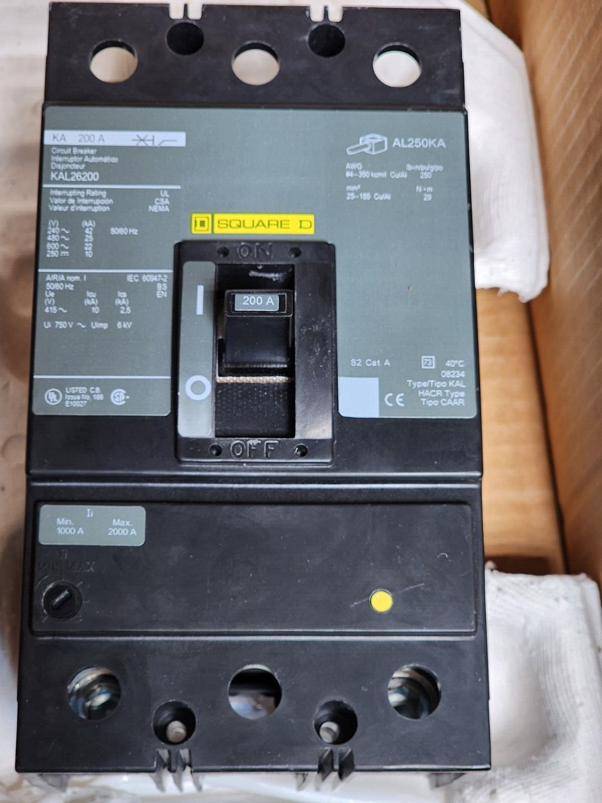 NEW! SQUARE D KAL26 200A AUTOMATIC MAIN CIRCUIT BREAKER INTERRUPTOR