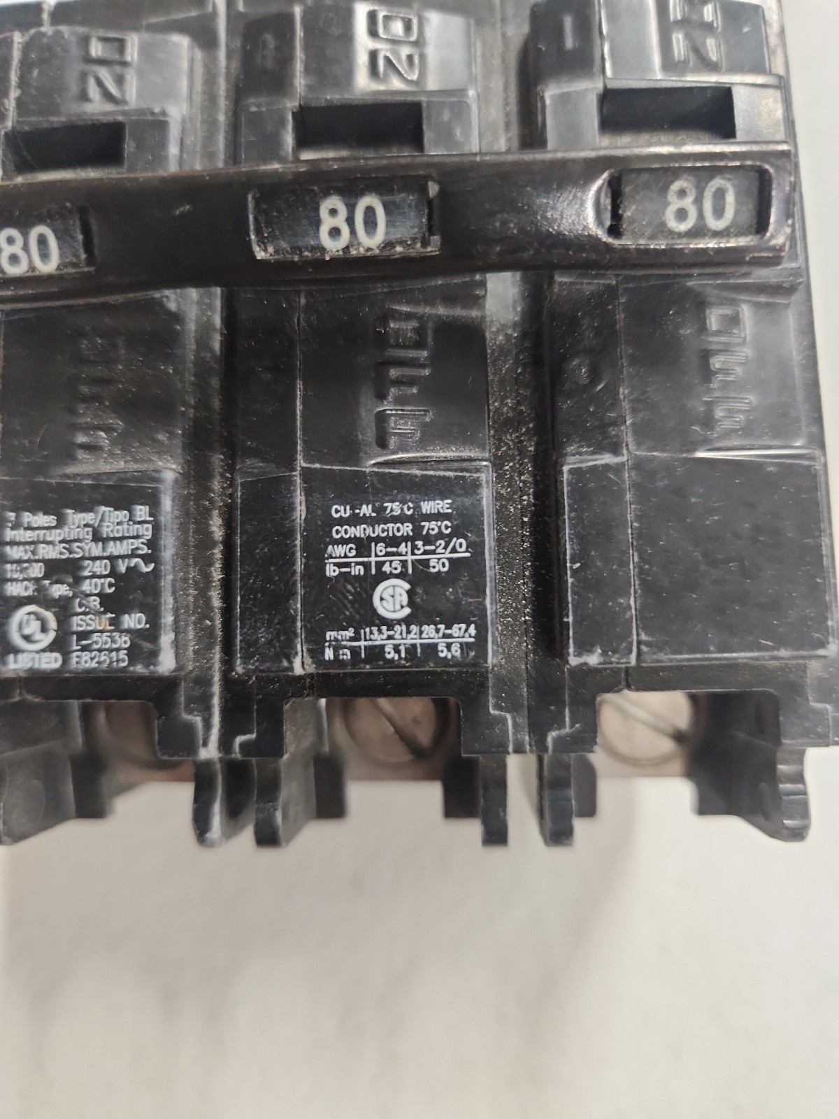 SIEMENS B380 3 POLE 80A 240V Type BL Bolt On Circuit Breaker READ DESCRIPTION