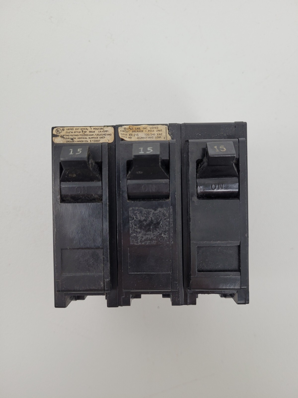 Lot of 3 – MP115 Crouse-Hinds 15 Amp 240 Volt Circuit Breakers – Next Day Option