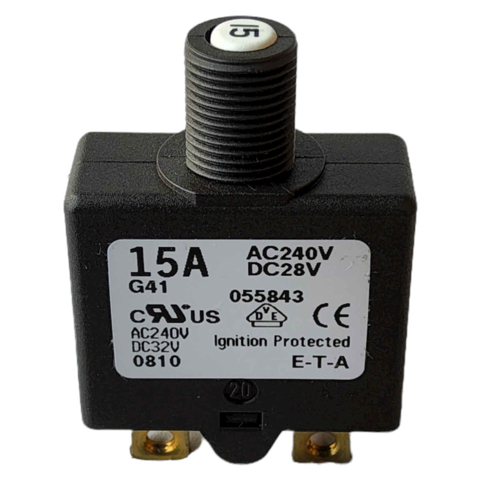 ETA Thermal Circuit Breaker, 1658 Series, 15 A, 1 Pole Push to reset, NEW