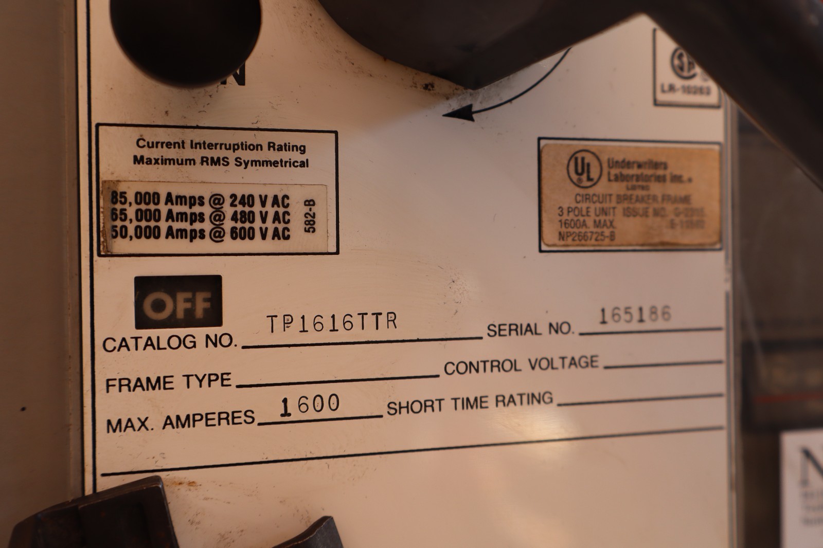 GE Power Break Disconnect 1600 Amp 1600A TP1616TTR Plug TR16B1600 C216LSI