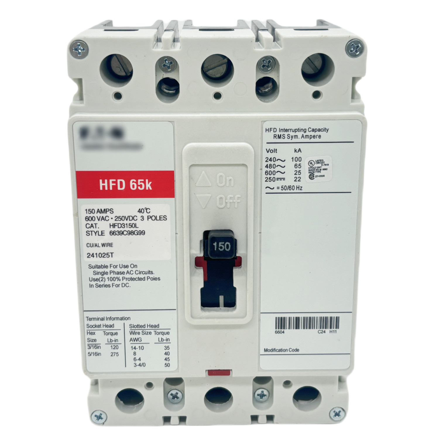For Circuit Breakers HFD3150L HFD3150 EATON CIRCUIT BREAKER 3P 150A 600V