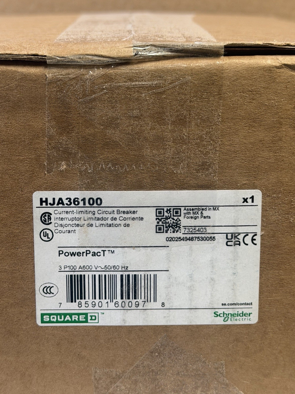 Square D HJA36100 PowerPact H-Frame Breaker | I-Line, 3-Pole, 100A, 600V I-Line