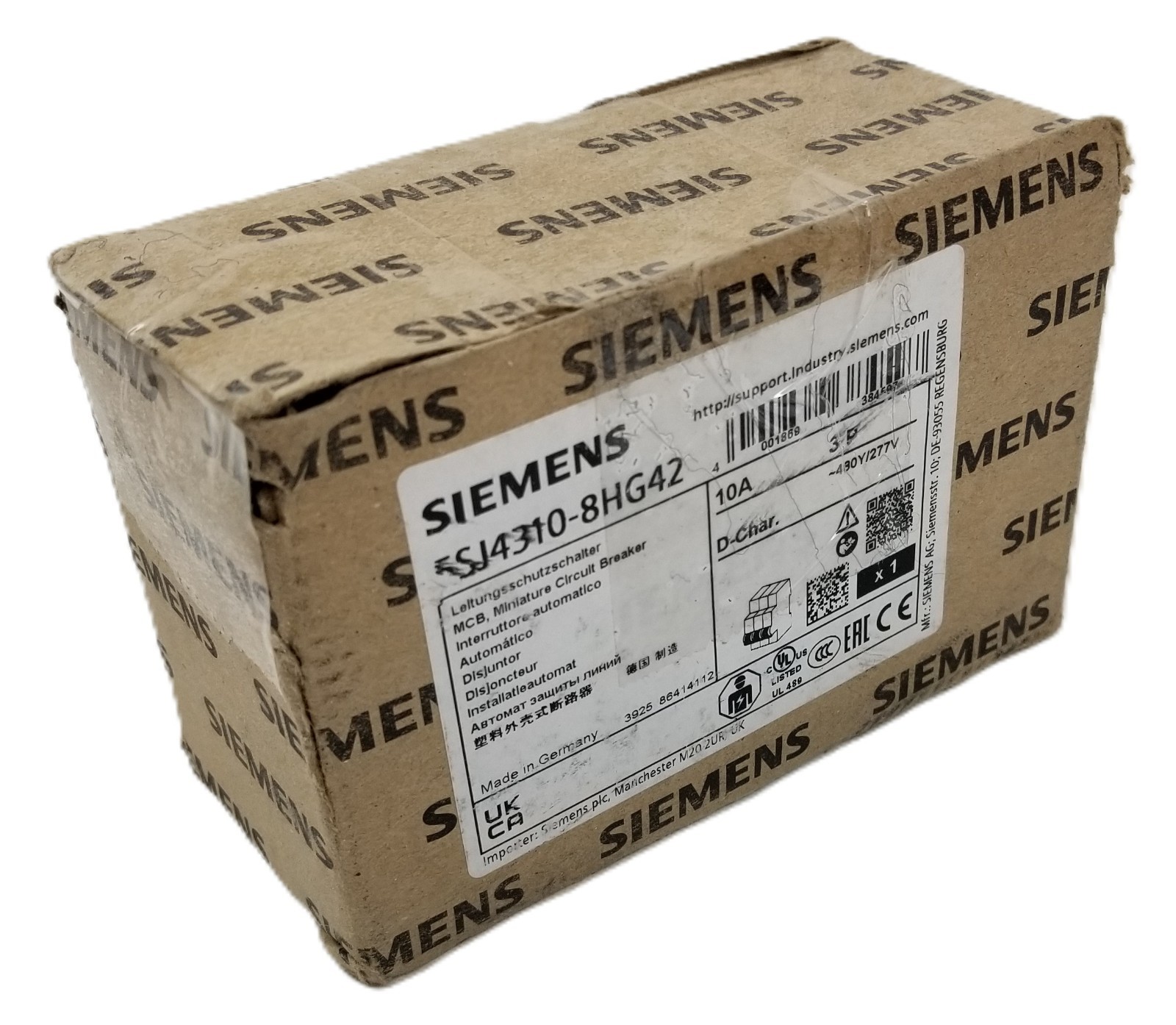 Siemens 5SJ4310-8HG42 Mini Circuit Breaker 10A 3-Pole 480Y/277V D-Char NEW