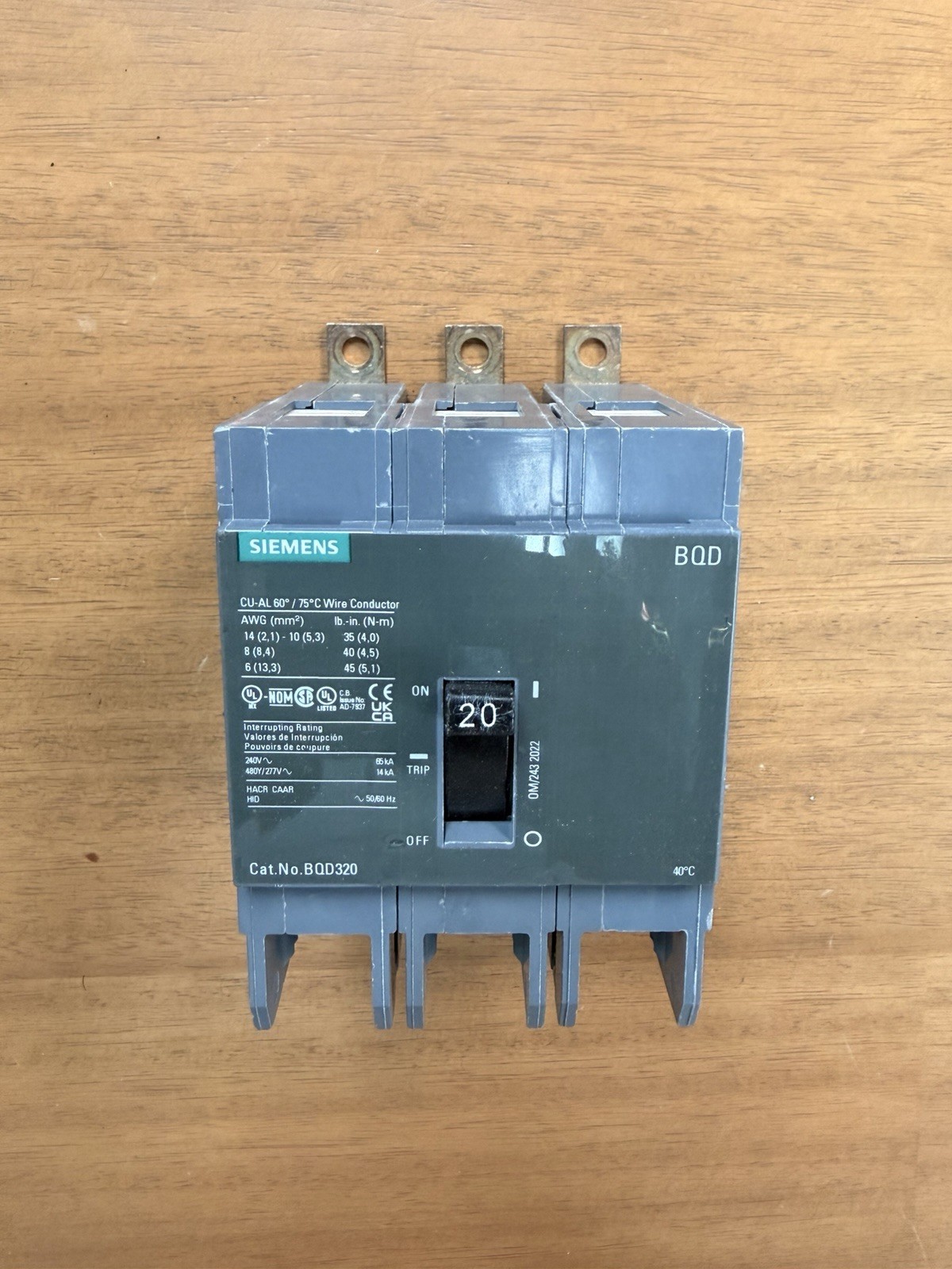 SIEMENS BQD320 Bolt On Circuit Breaker 20A 3P 480V 3PH BQD 20 Amp 3 Pole