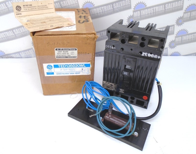 GE – TED136020WL – 20A, 3 Pole, 240-600 VAC – w/EXTERNAL RESISTOR 20k Ω 25W