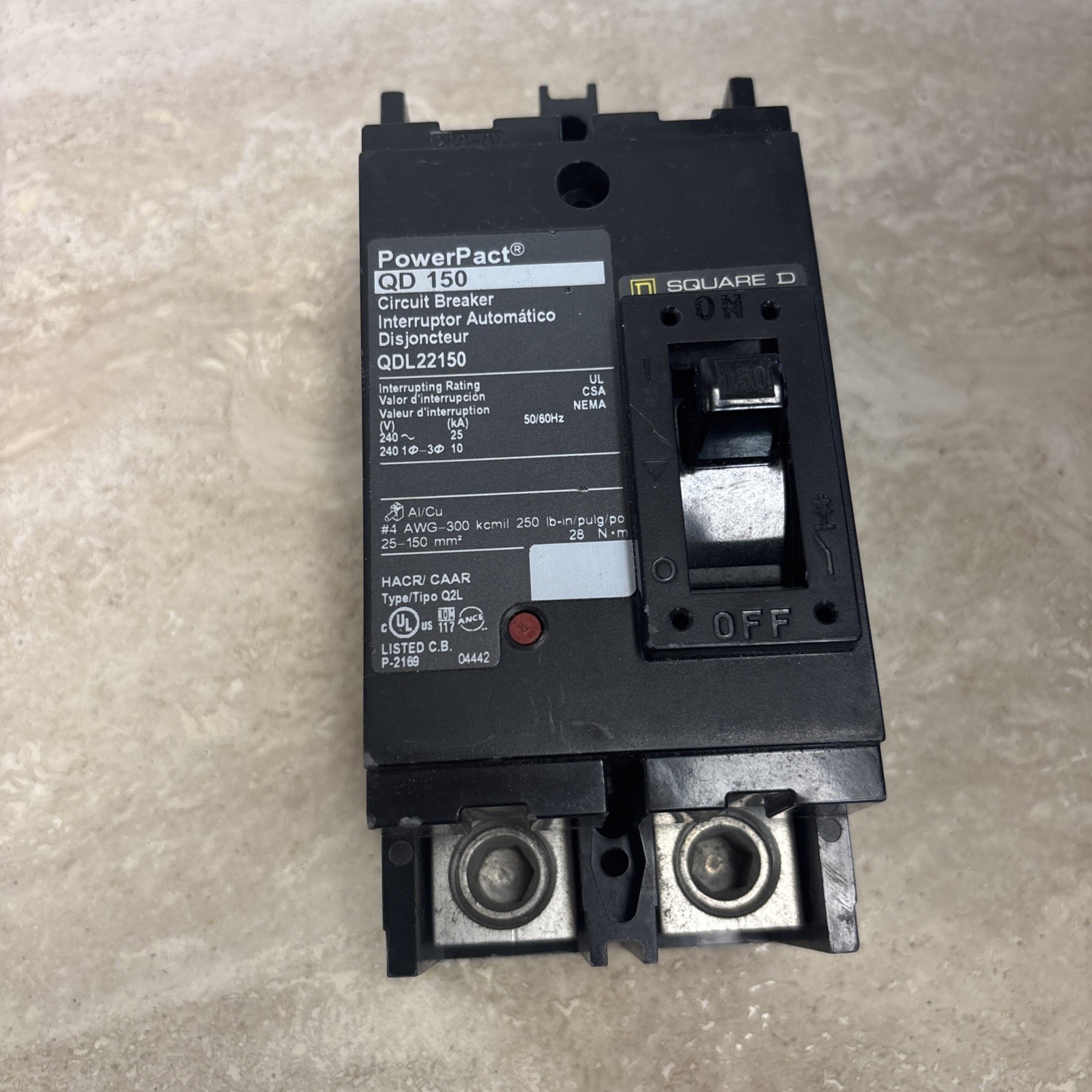 SQUARE D QDL22150 2-P QD150 CIRCUIT BREAKER
