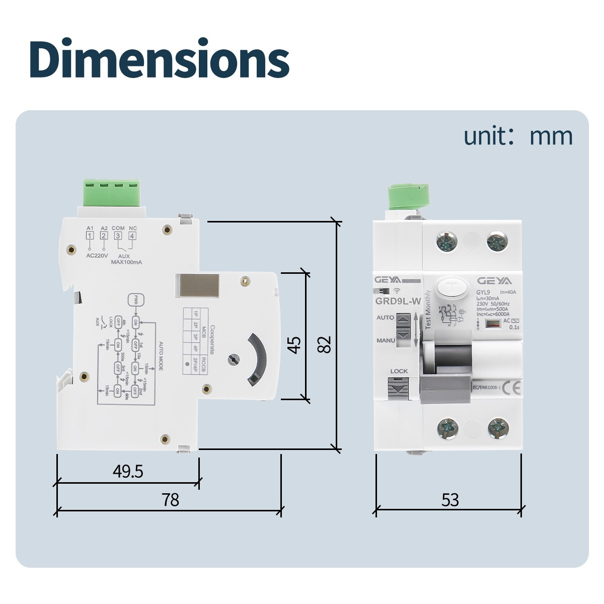 GEYA WIFI Tuya Controller Smart ELCB RCCB RCD AC Type 2P AC230V 40/63A 30/300mA