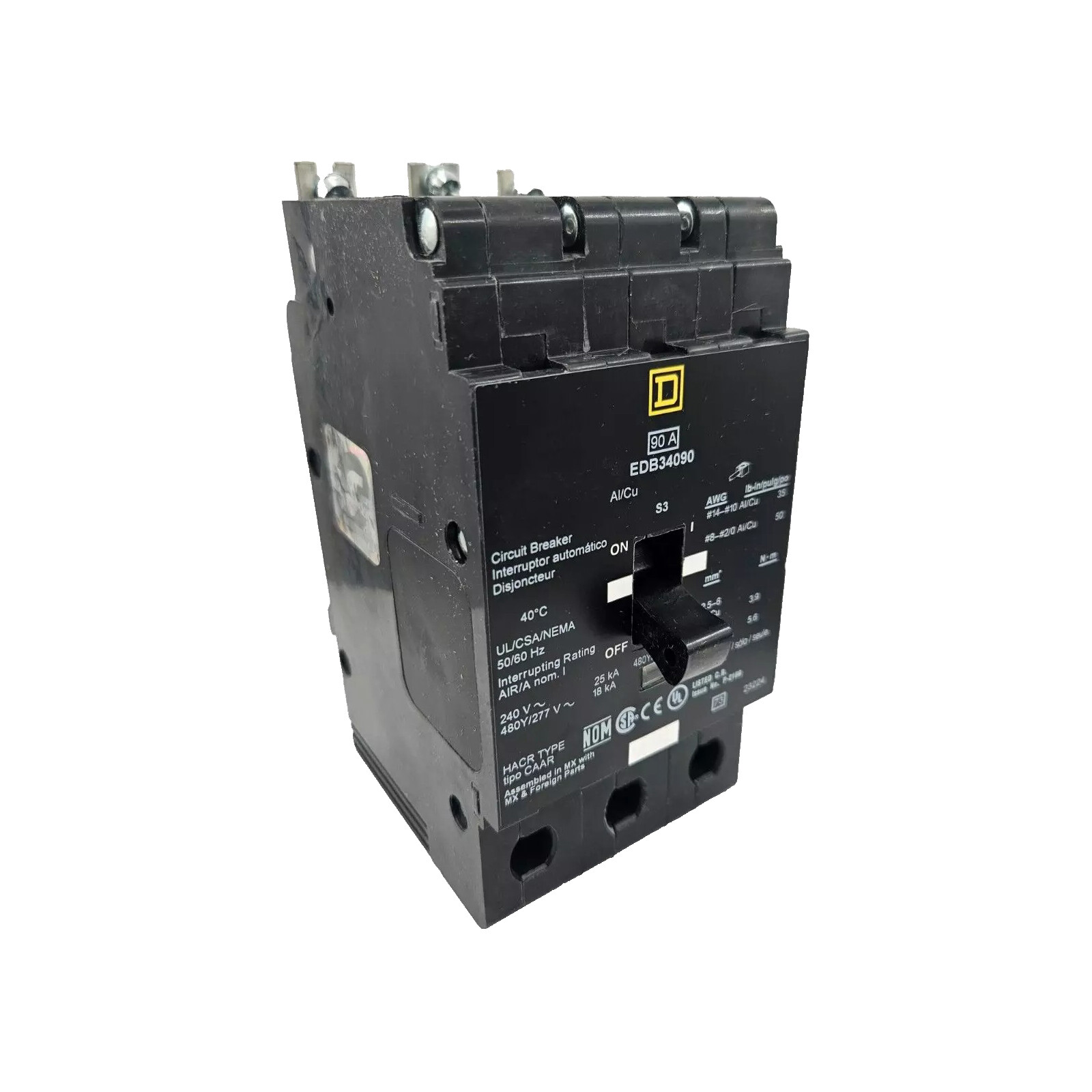 NIB – Square D – EDB34090 – Mini Circuit Breaker, 90A, 3 Pole, 480Y/277 Vac, 25