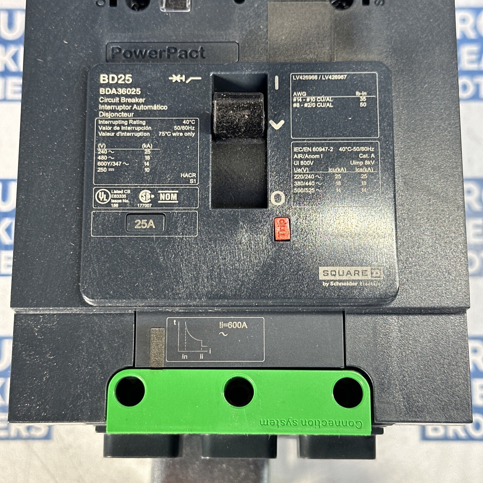 Square D BDA36025 25 Amp 600V 3 Pole I-Line Breaker-Warranty(Ship Same Day) New