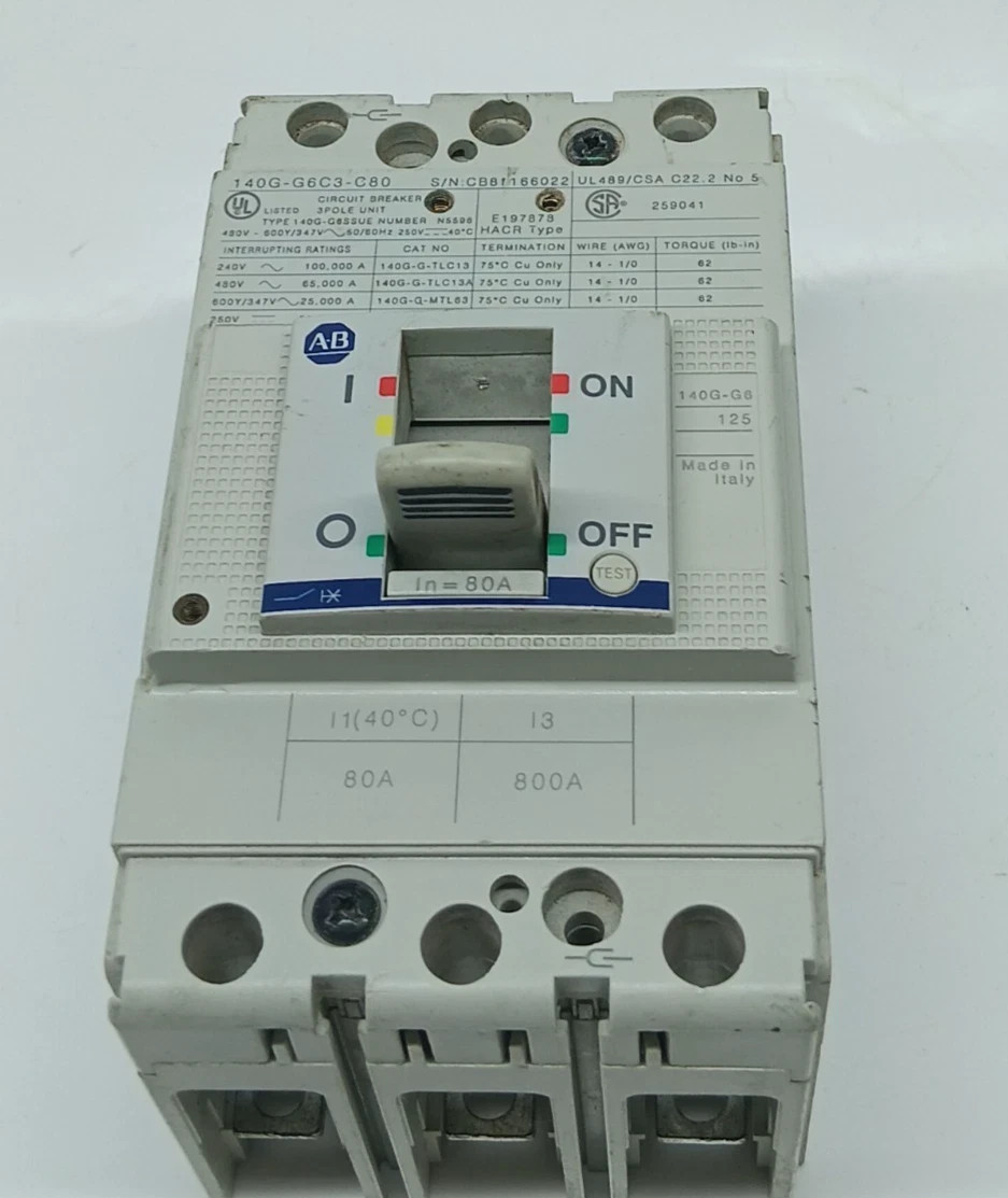 USED ALLEN BRADLEY 140G-G6C3-C80A SER A.CIRCUIT BREAKER 3 POLE 80 AMPS / LOT OF3