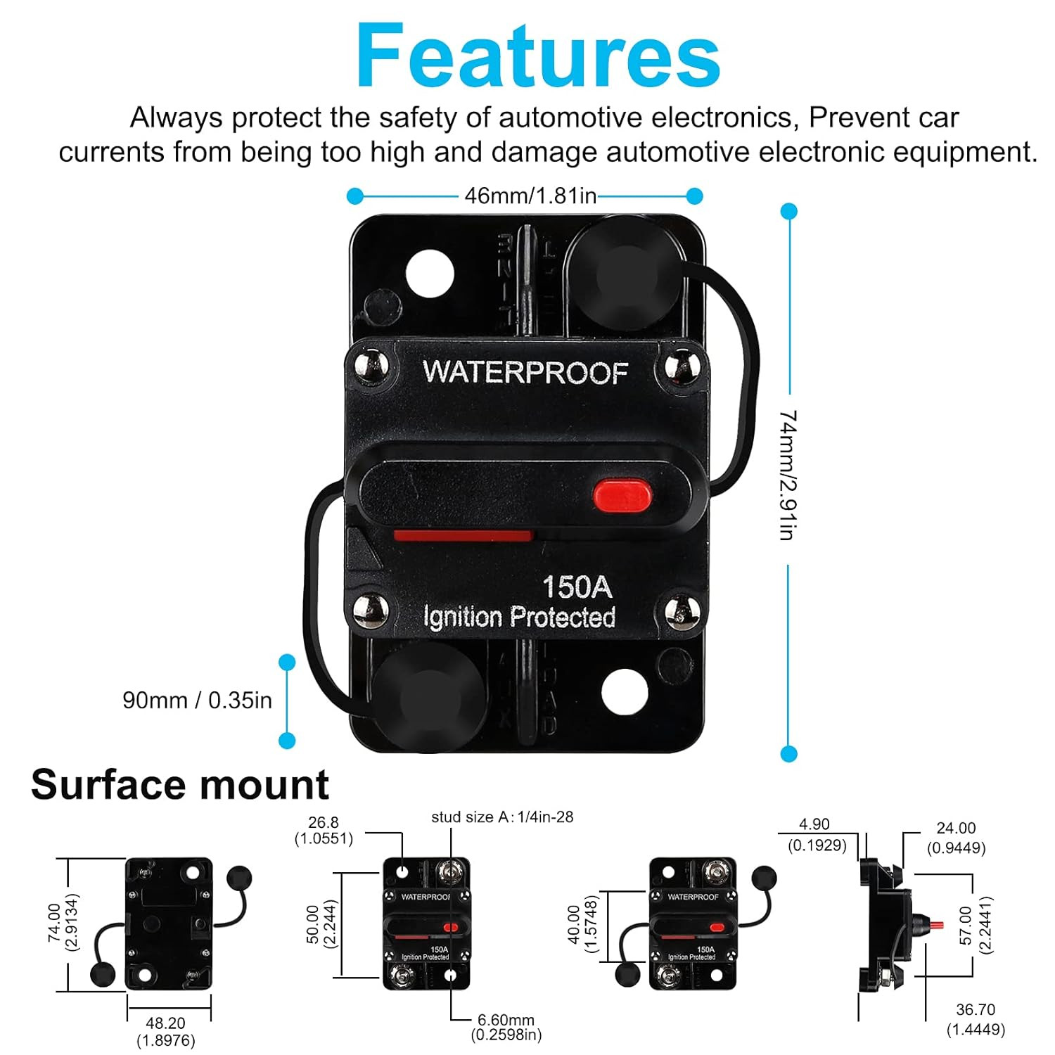 Generic 150 Amp Waterproof Circuit Breaker,With Manual Reset,12V-48V Dc,30A-300A