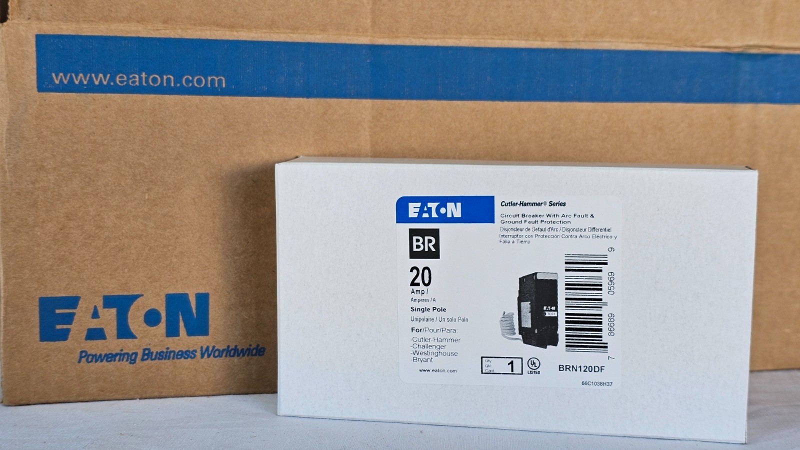 Eaton BRN120DF – 20 Amp Dual Purpose AFCI GFCI Circuit Breaker 1P 20A – 20 Pack