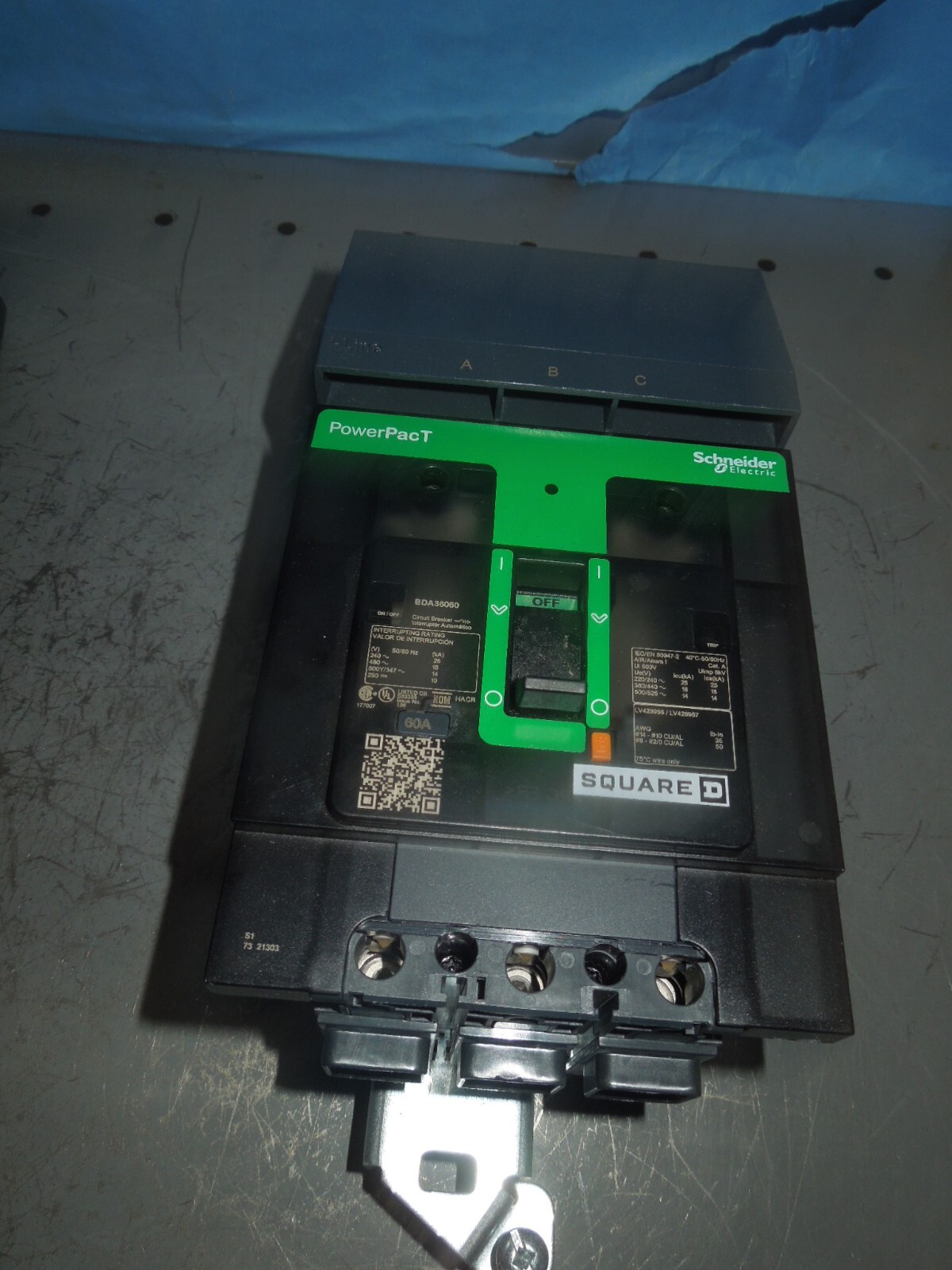 Square D PowerPacT B I-Line Circuit Breaker BDA36060 60A 3P 600V Surplus TakeOut